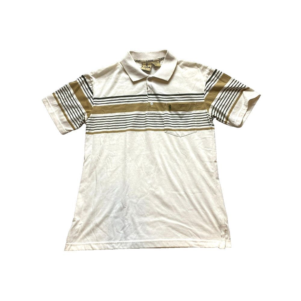 Lada Shirt Adult Medium White Tan Black Premium Embroidered Logo Golf Polo Mens